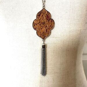 Cork silver tone Moroccan inspired  tassel pendant necklace